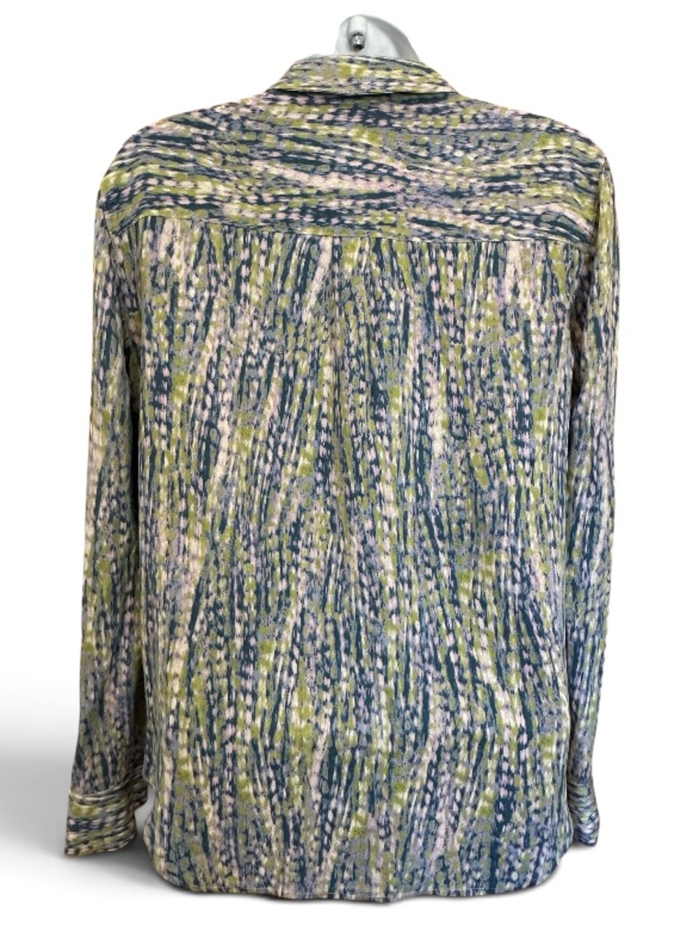 Pilcro Tisha Surplice Abstract Blue Green Long-Sleeve V-Neck Blouse. XS. - Picture 4 of 11